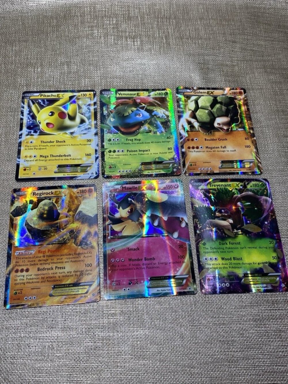 6x Pokemon EX Cards Lot Pikachu Venusaur Golem Regirock Mawile Trevenant Holo